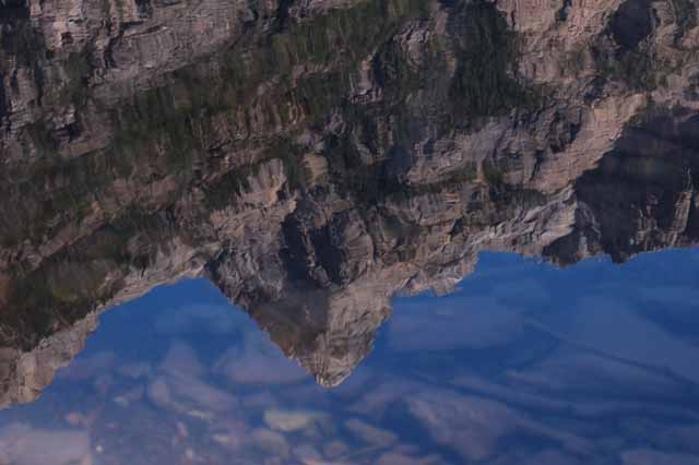 Reflection of mountain top in Avalanche Laked